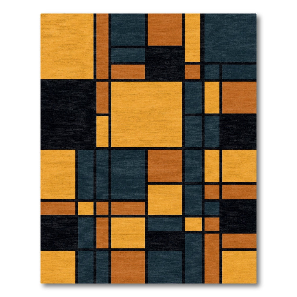 Modern Geometric Grid in Black and Amber Rug