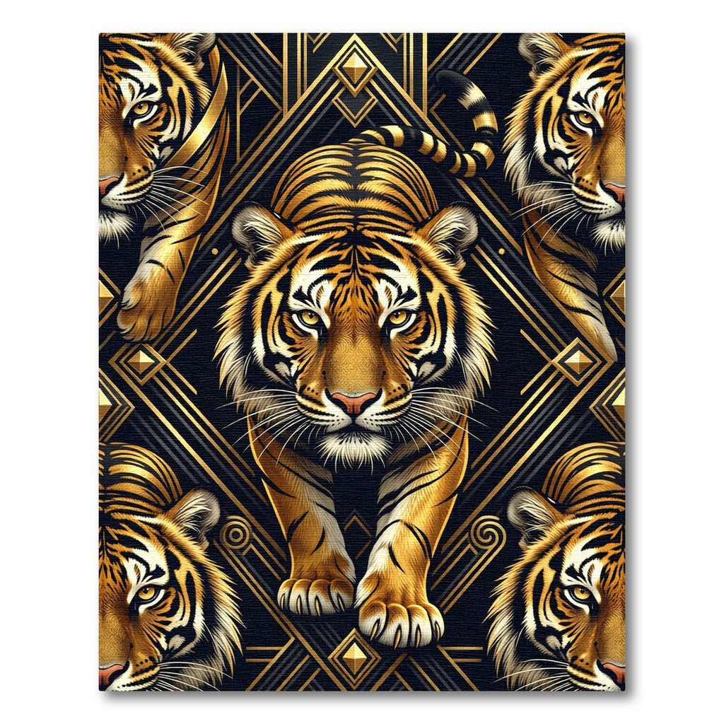 Golden Tiger Art Deco Geometric Rug