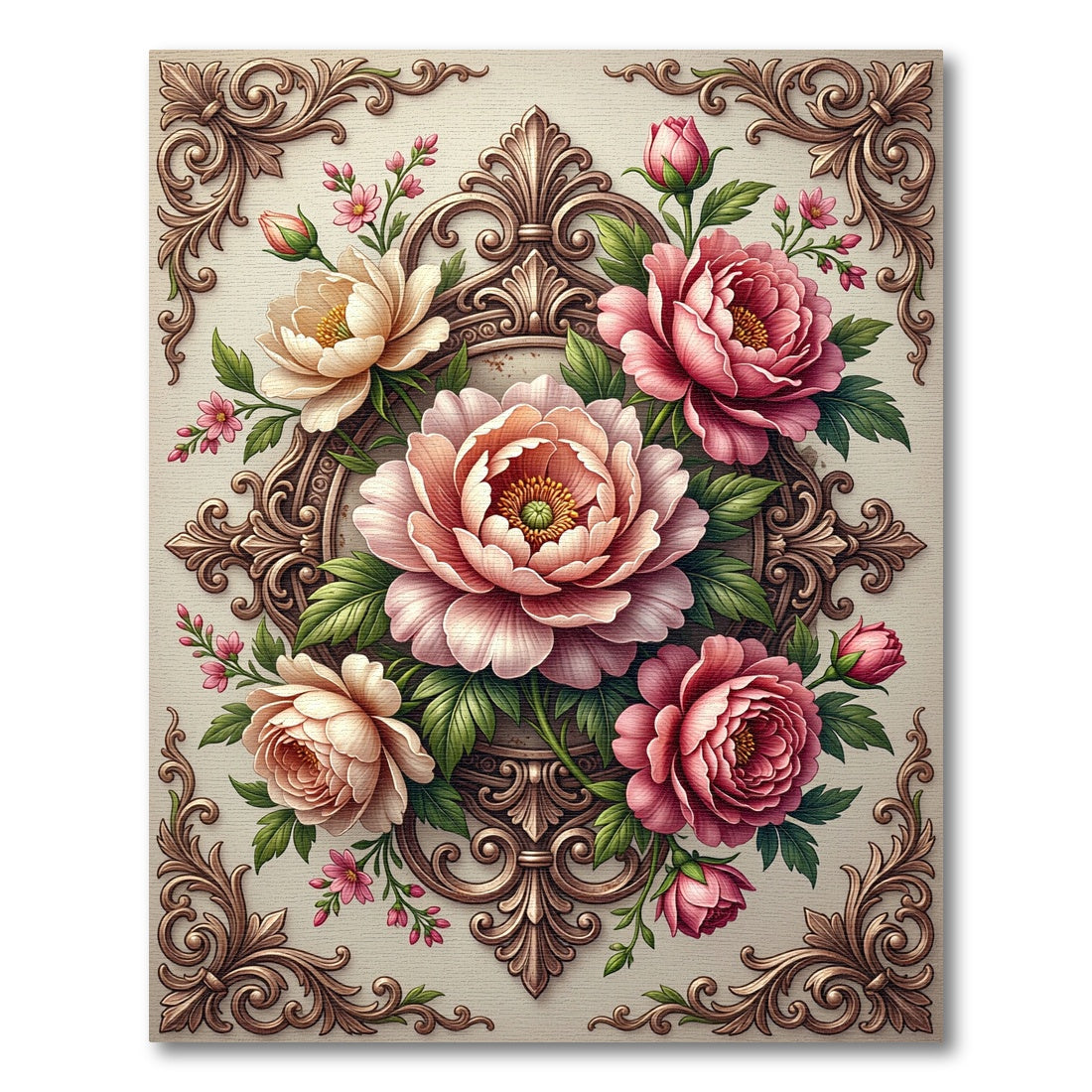 Vintage Pink Peony Scrollwork Rug