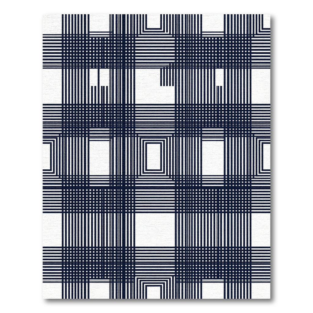 Deep Navy White Geometric Grid Rug