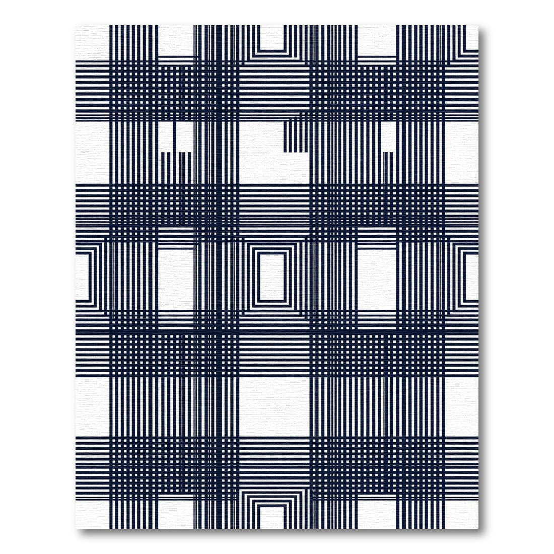 Deep Navy White Geometric Grid Rug
