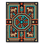 Vibrant Aztec Fauna Geometric Medallion Rug