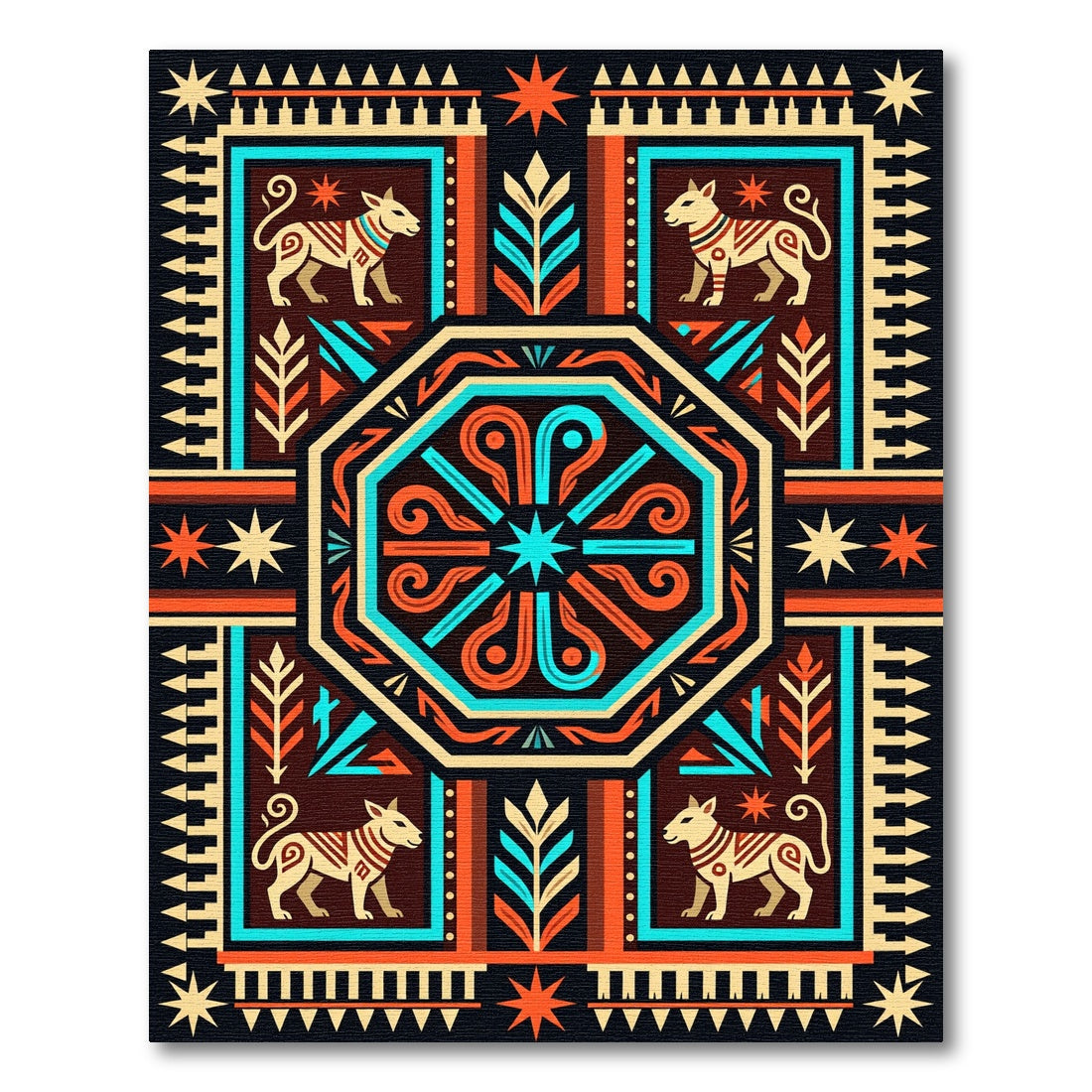 Vibrant Aztec Fauna Geometric Medallion Rug