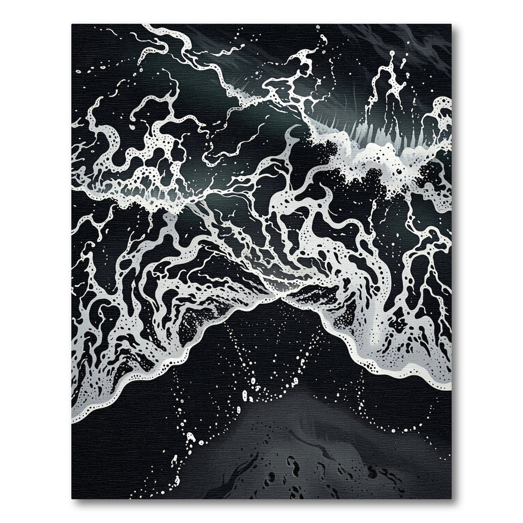 Dark Ocean Foam Abstract Wave Rug