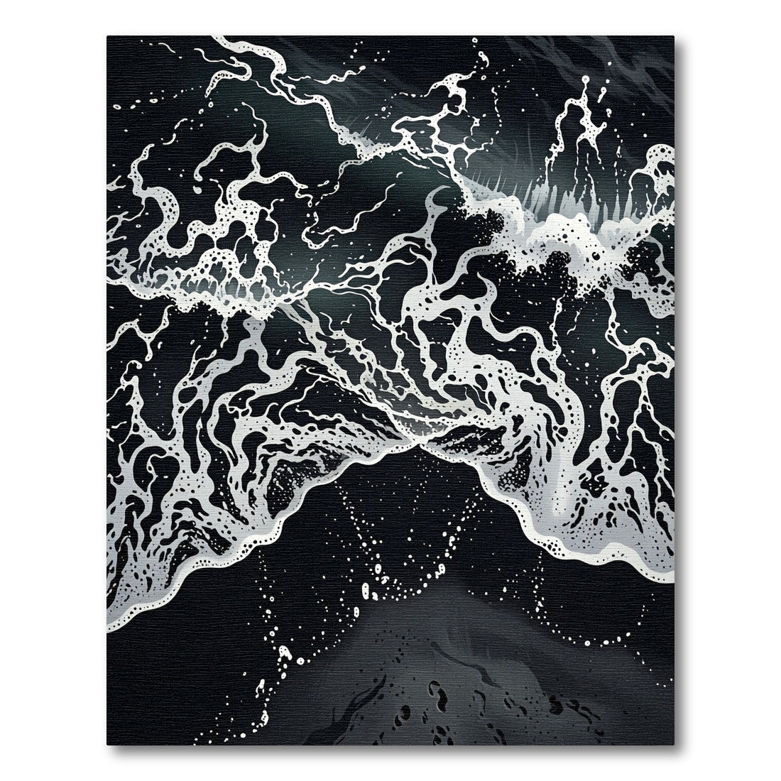 Dark Ocean Foam Abstract Wave Rug