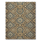 Elegant Gold and Blue Damask Scroll Rug