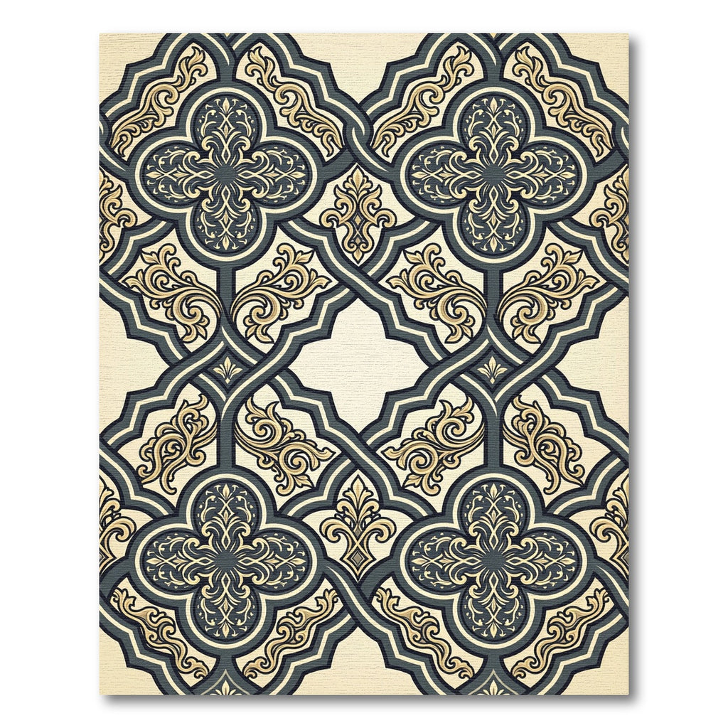 Ornate Teal Gold Clover Lattice Rug