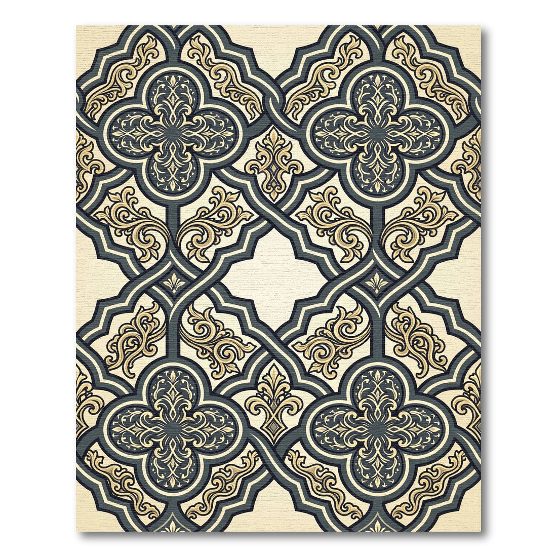 Ornate Teal Gold Clover Lattice Rug