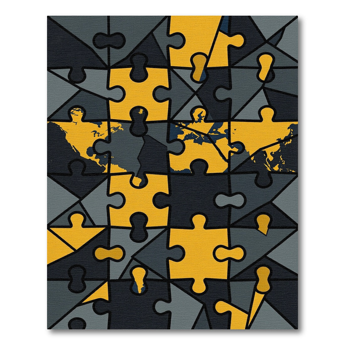 Abstract Yellow Gray Puzzle Map Rug