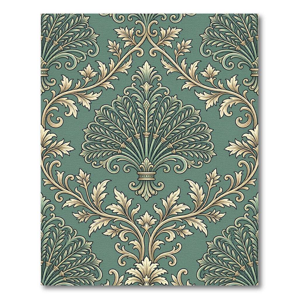 Emerald Green Floral Damask Scroll Rug
