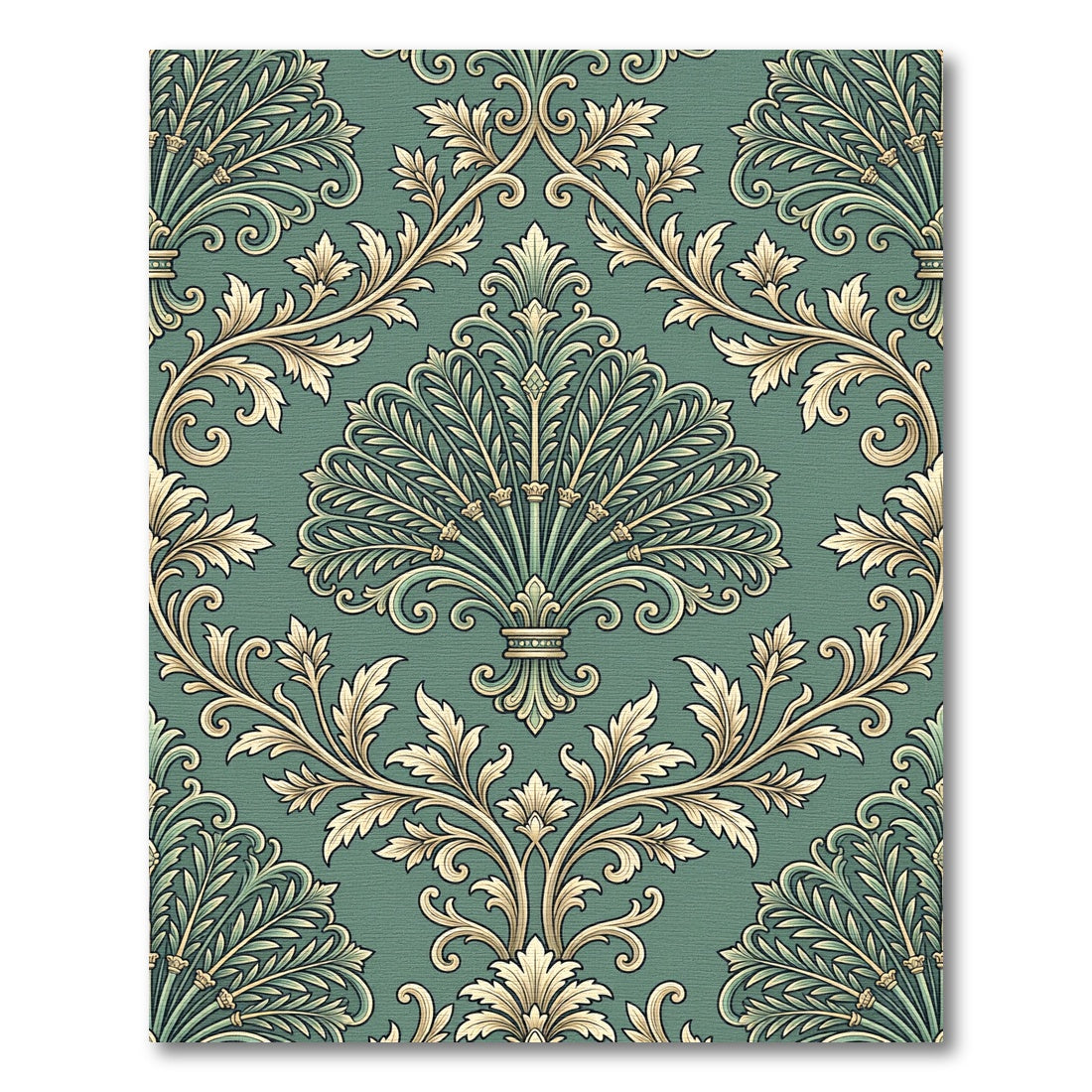 Emerald Green Floral Damask Scroll Rug