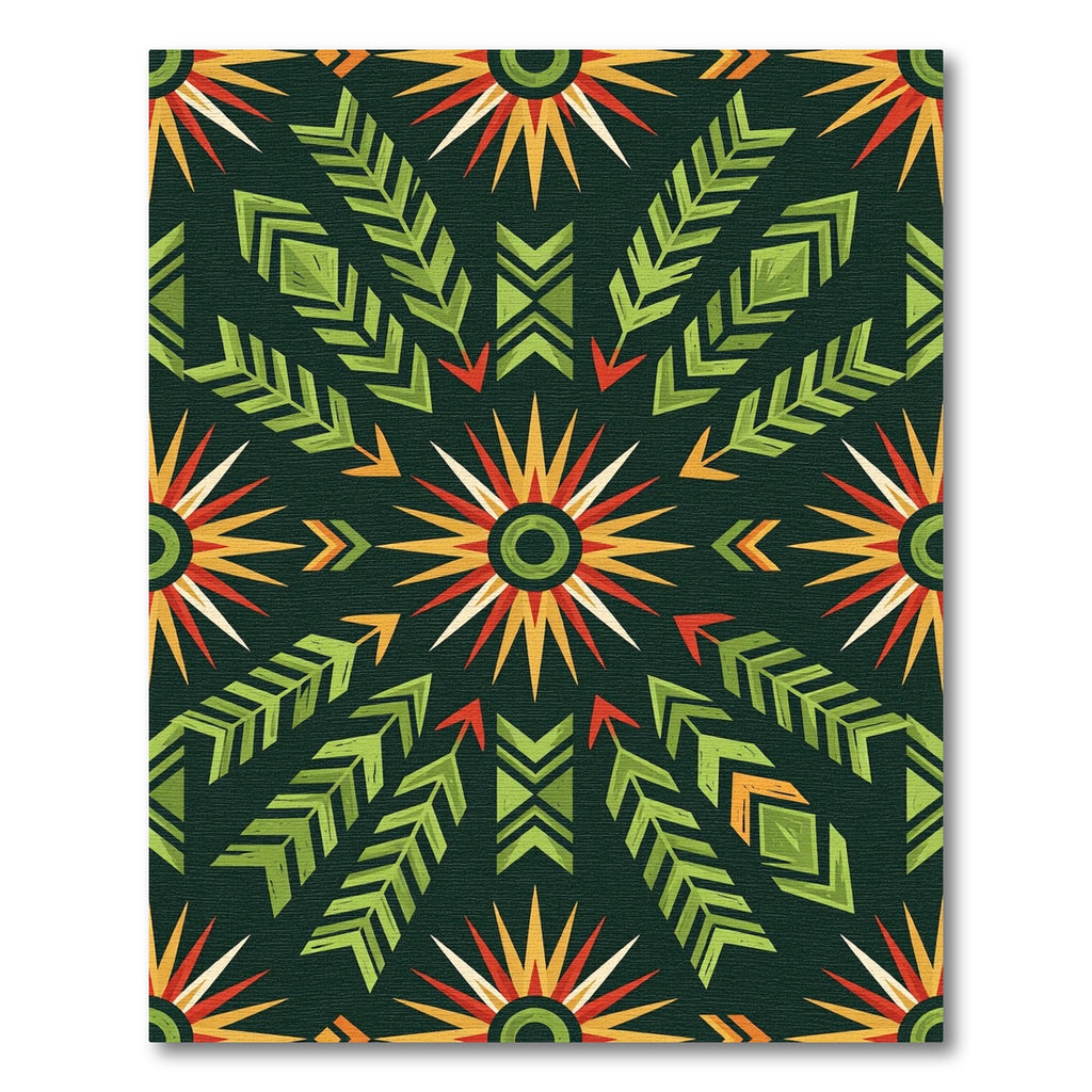 Green Red Yellow Sun Arrow Rug