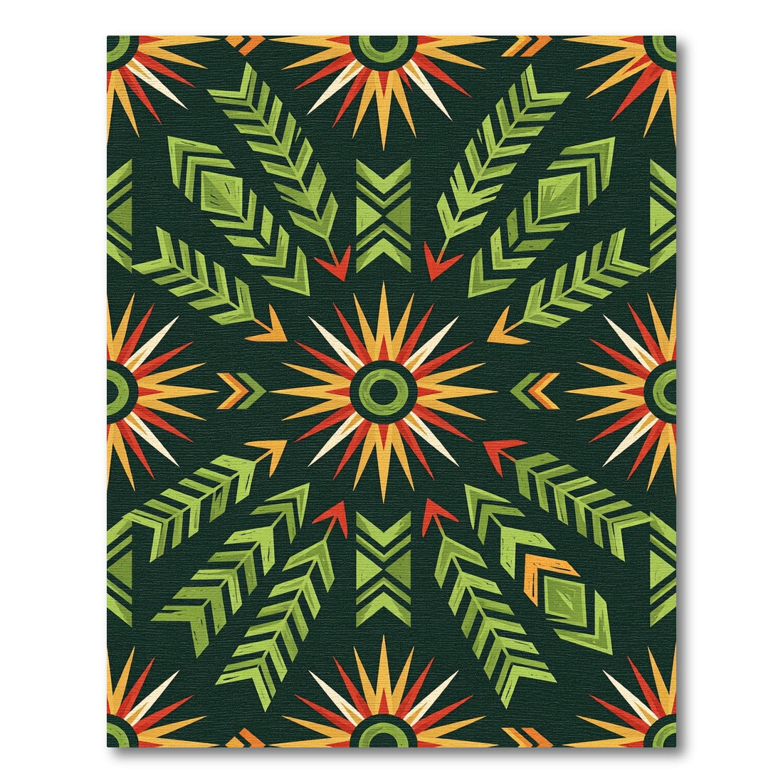 Green Red Yellow Sun Arrow Rug