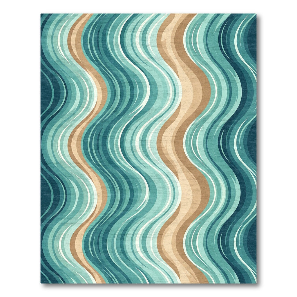 Coastal Teal and Sand Wavy Lines Rug
