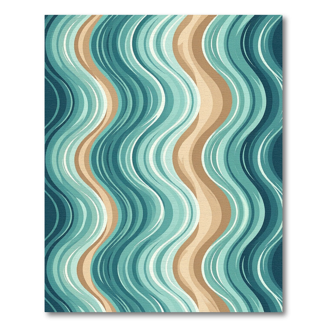 Coastal Teal and Sand Wavy Lines Rug