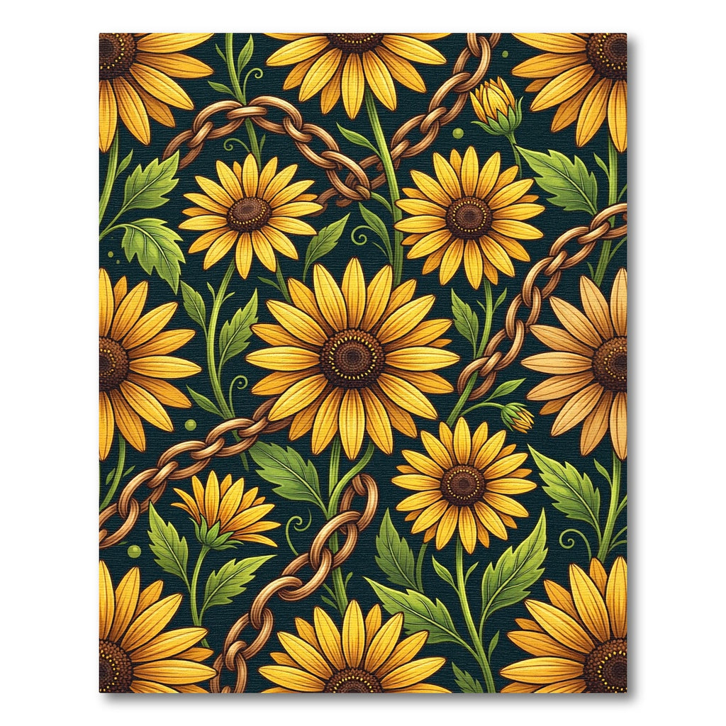 Golden Sunflower and Chain Botanical Rug