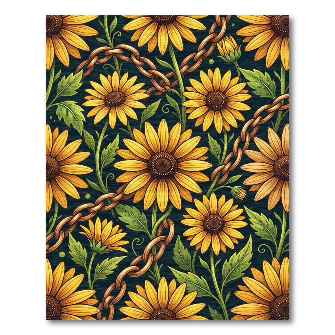 Golden Sunflower and Chain Botanical Rug