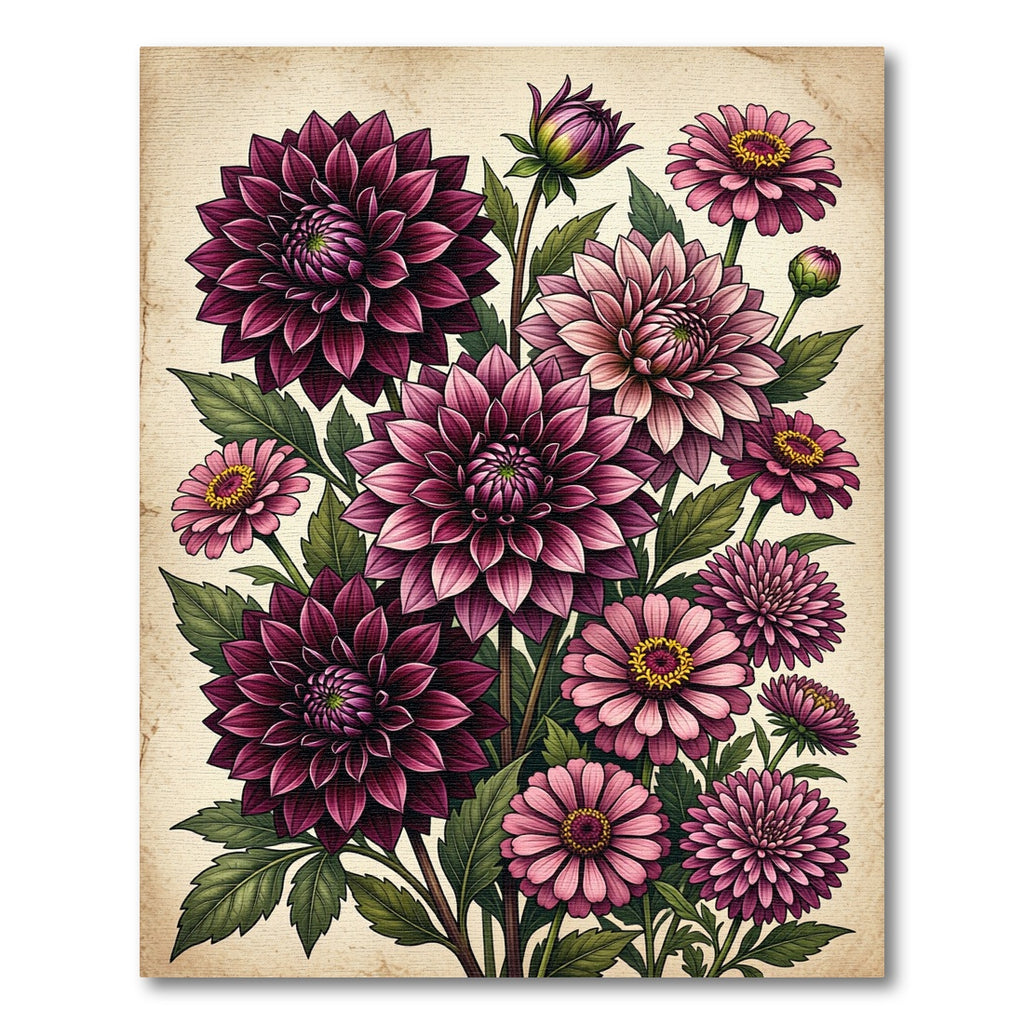 Burgundy Pink Dahlia Flower Bouquet Rug