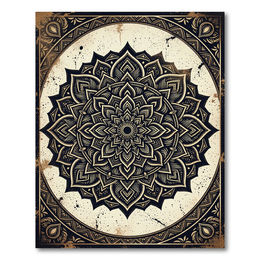 Ornate Black and Gold Sacred Mandala Rug