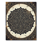 Ornate Black and Gold Sacred Mandala Rug