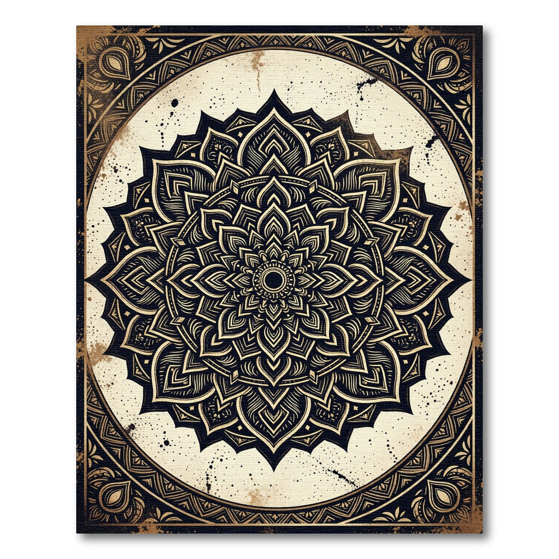 Ornate Black and Gold Sacred Mandala Rug