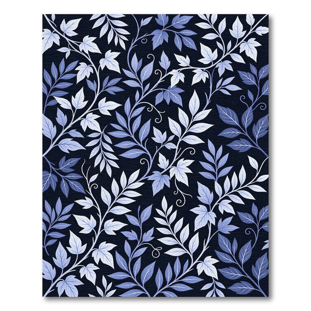 Midnight Blue Vine Leaf Artwork Rug