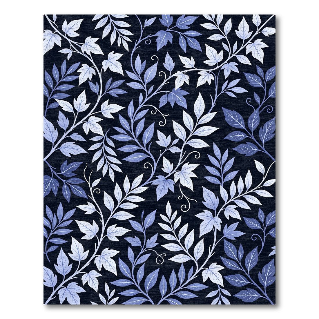 Midnight Blue Vine Leaf Artwork Rug
