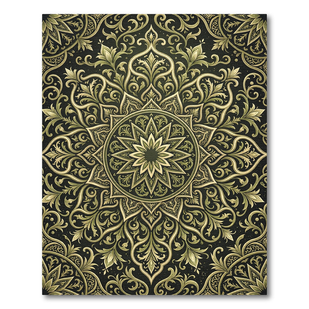 Elegant Olive Green Ornate Floral Medallion Rug