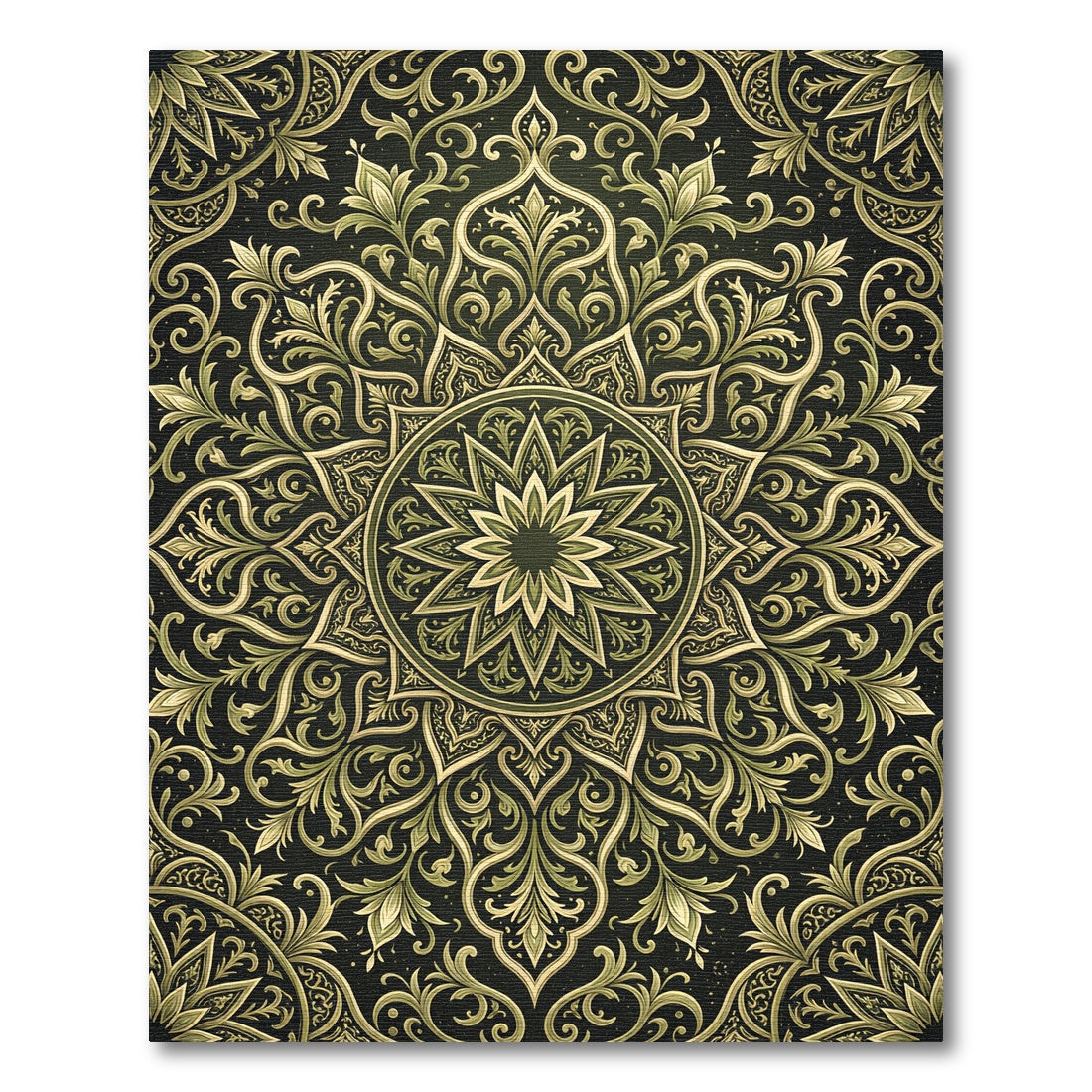 Elegant Olive Green Ornate Floral Medallion Rug