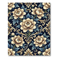 Elegant Cream Peony Gold Scroll Damask Rug