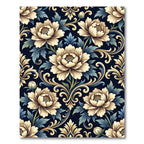 Elegant Cream Peony Gold Scroll Damask Rug