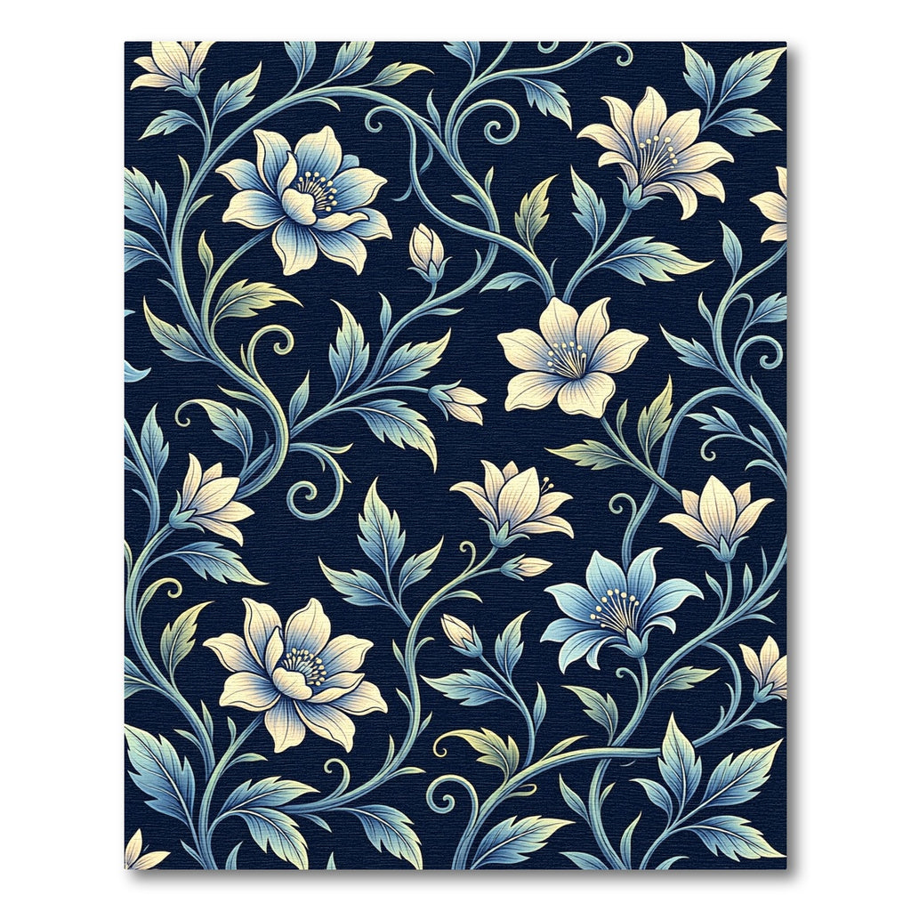 Elegant Navy Blue Serpentine Floral Vine Rug