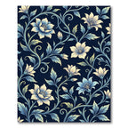 Elegant Navy Blue Serpentine Floral Vine Rug