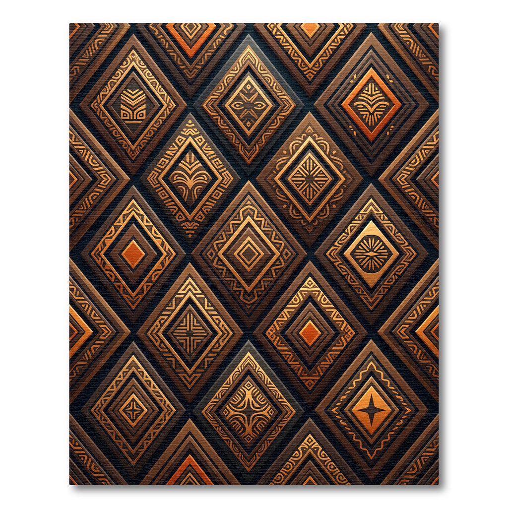 Golden Geometric Tribal Earth Tone Diamond Rug