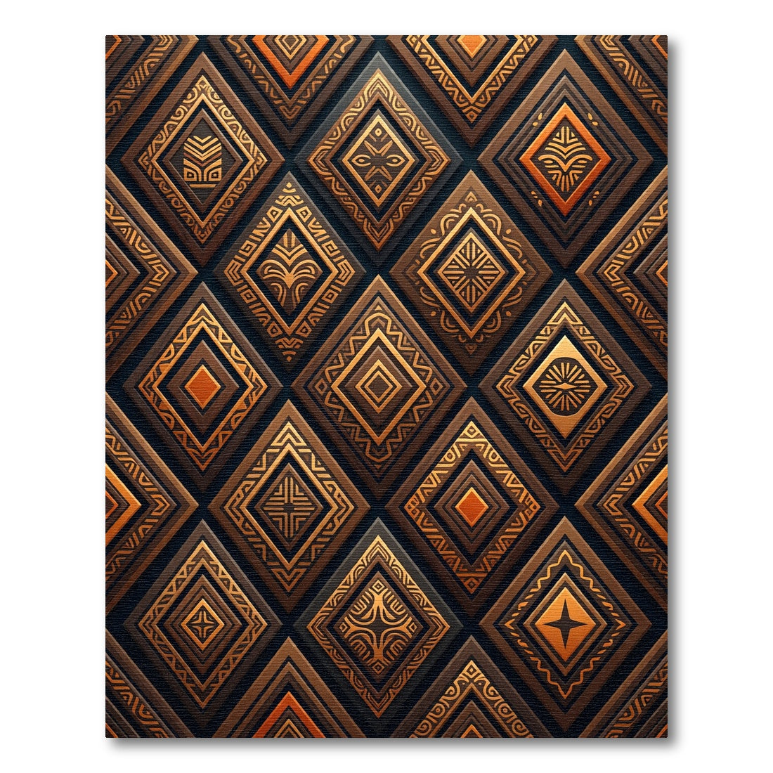 Golden Geometric Tribal Earth Tone Diamond Rug