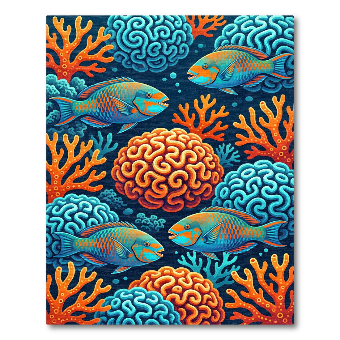 Vibrant Coral Reef Sea Fish Illustration Rug