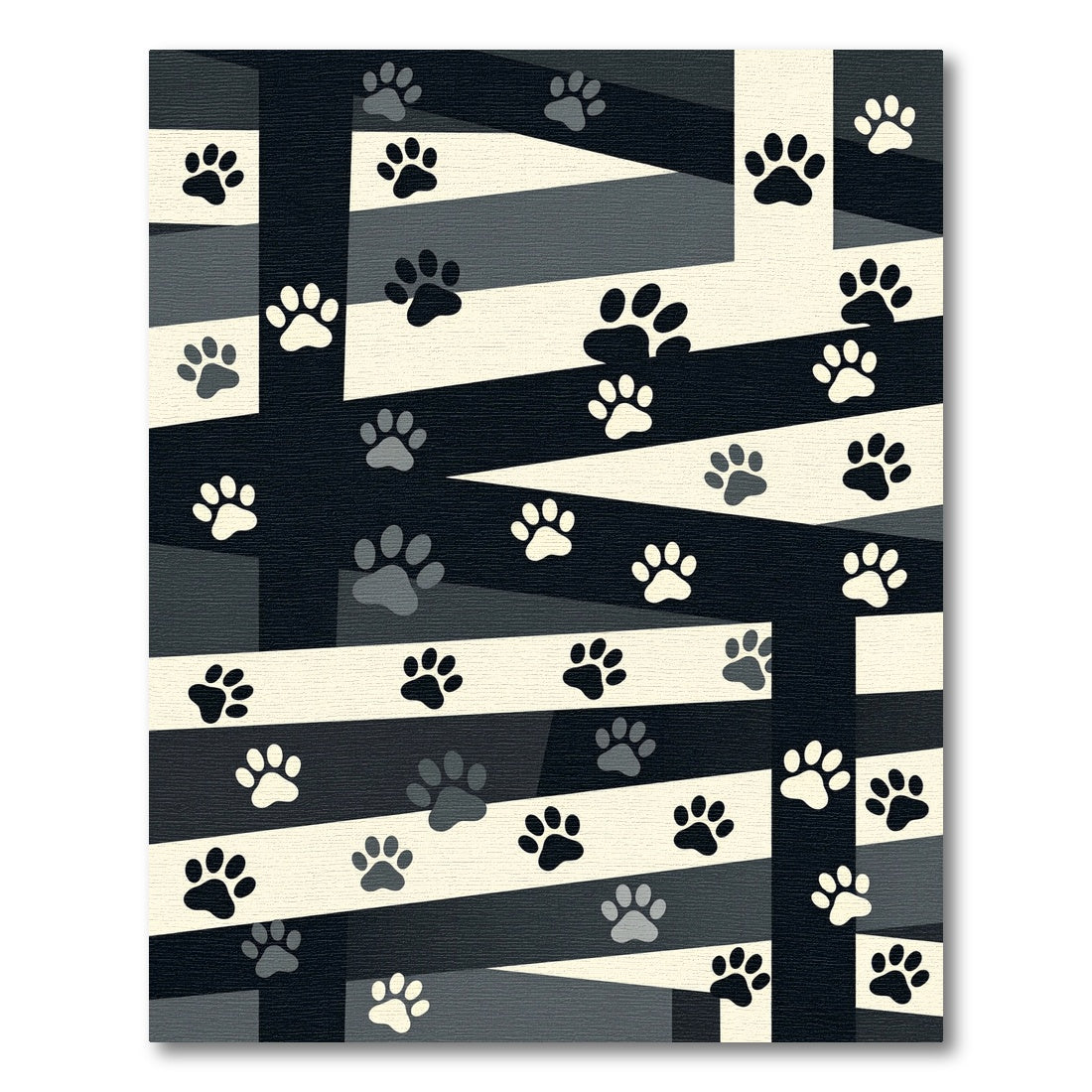 Modern Monochrome Paw Print Stripe Rug