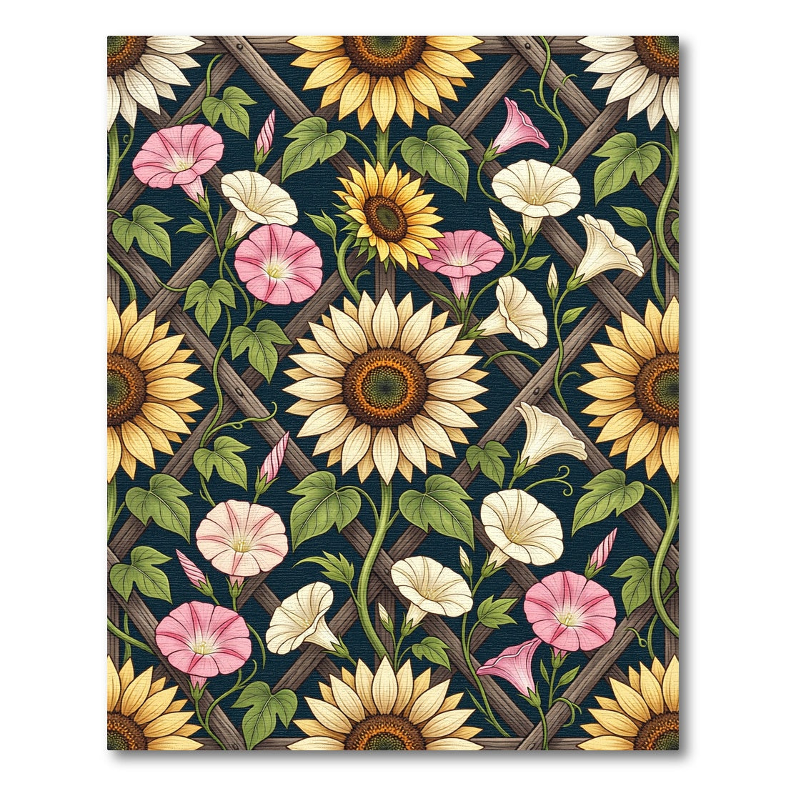 Sunflower and Morning Glory Trellis Rug