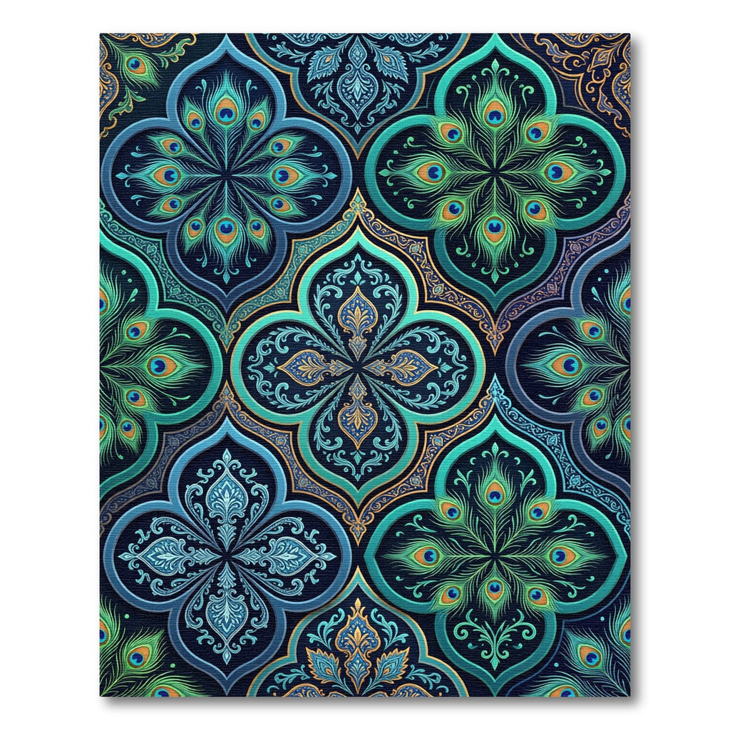 Teal Peacock Feather Ornate Medallion Rug