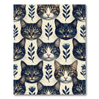 Whimsical Navy Blue Cat Floral Illustration Rug