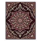 Dark Burgundy Floral Medallion Scroll Rug