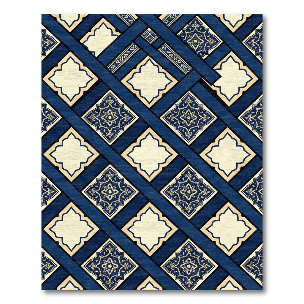 Deep Navy Gold Medallion Lattice Rug