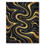 Liquid Black and Gold Abstract Swirl Rug