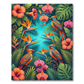 Exotic Birds Orchid Hibiscus Jungle Scene Rug