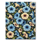 Vibrant Blue Cream Floral Garden Rug