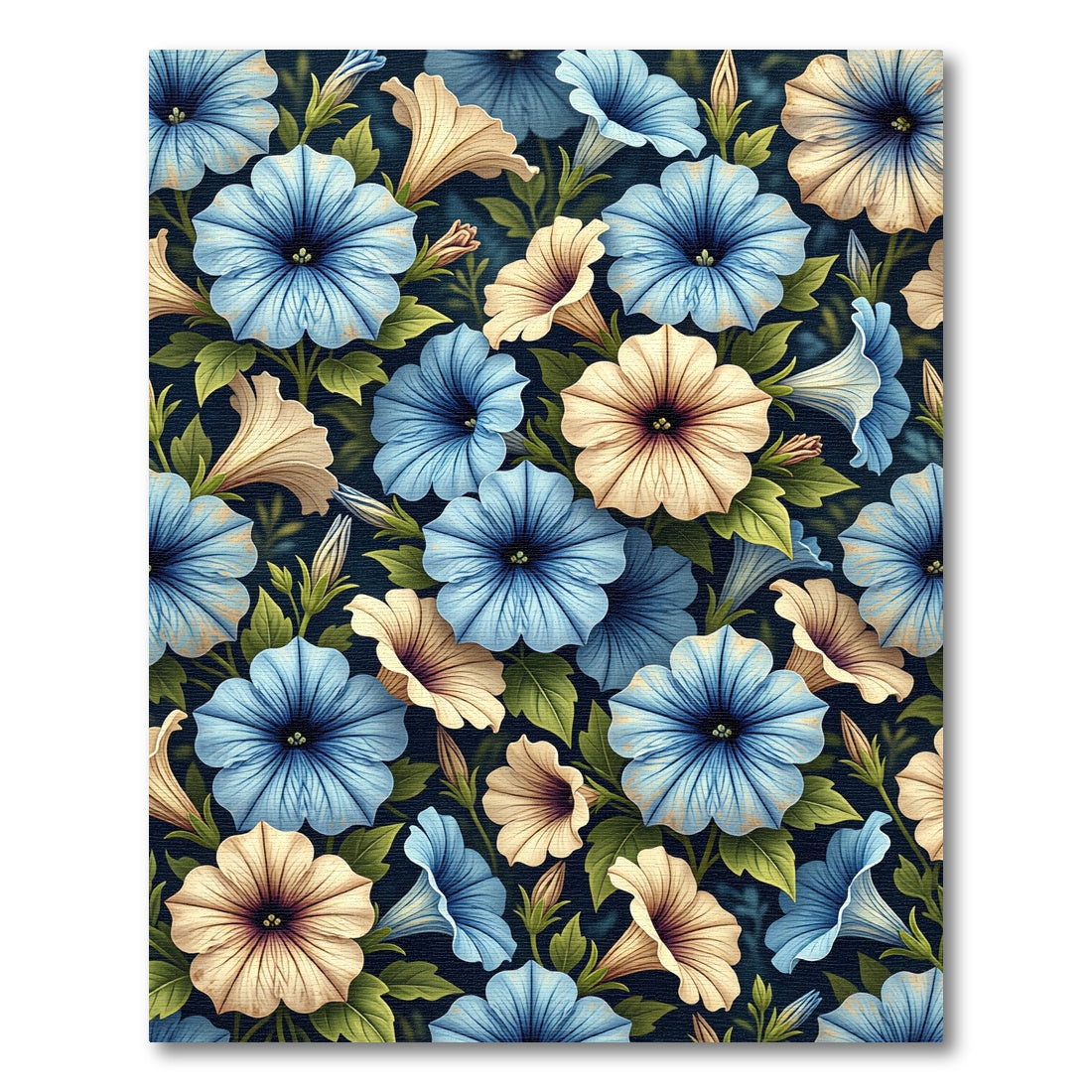Vibrant Blue Cream Floral Garden Rug