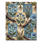 Rustic Botanical Blue Floral Wheat Rug