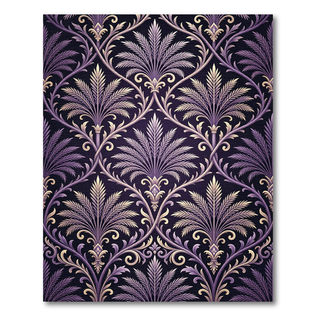 Purple Ornate Botanical Damask Scroll Rug