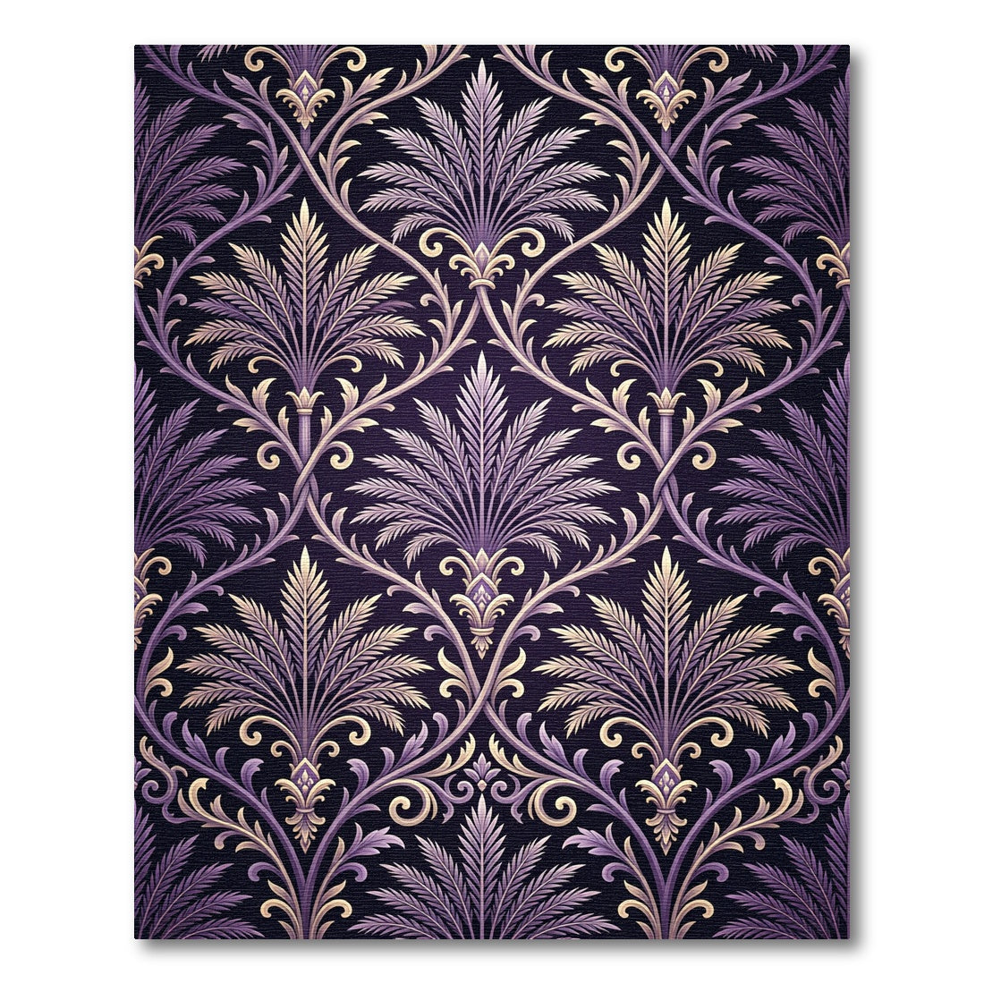 Purple Ornate Botanical Damask Scroll Rug