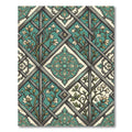 Teal Trellis Floral Lattice Medallion Rug